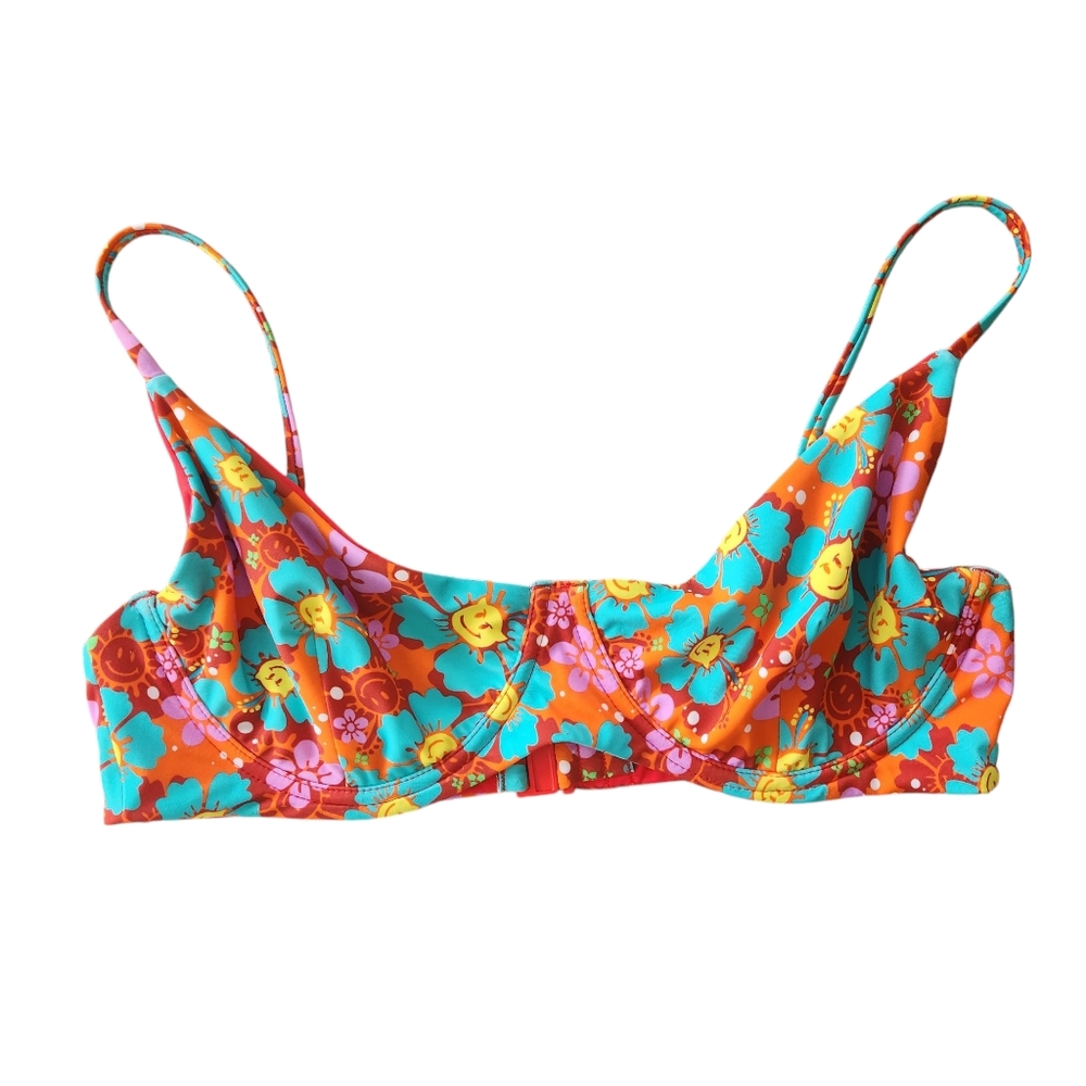 Blackbough Bikini Swimsuit Top Floral Smiley Face Bralette Swim